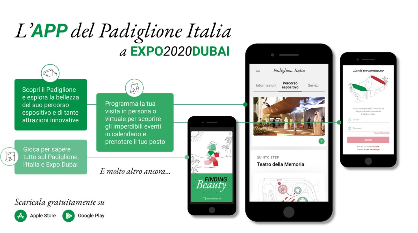 Exhibition itinerary and events calendar of the Italian Pavilion on web and App