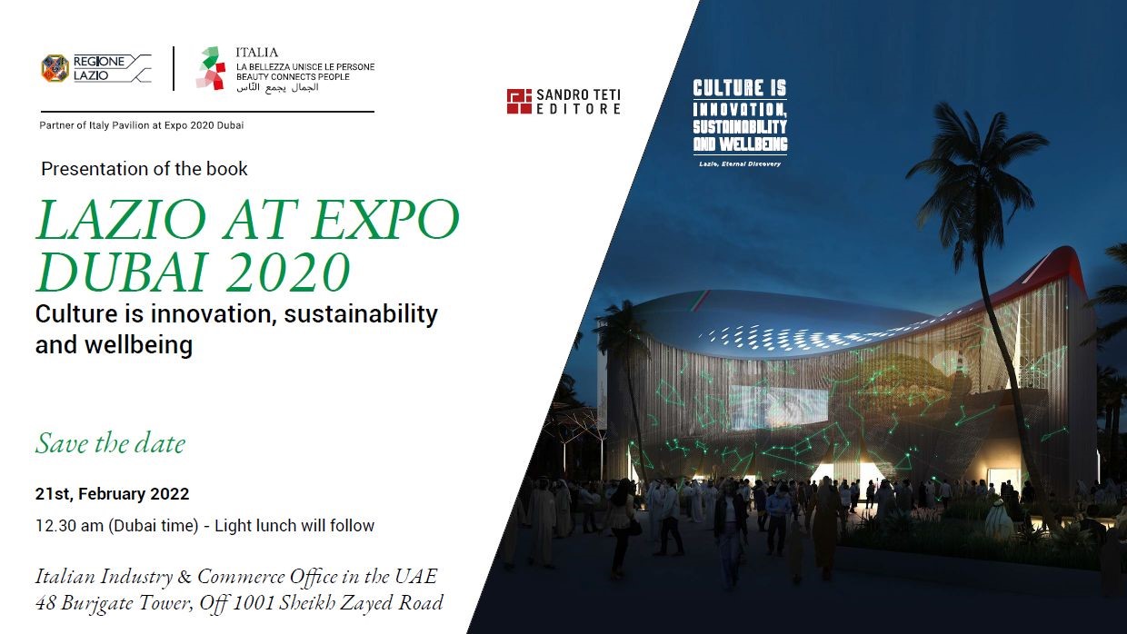 Presentazione del volume: “IL LAZIO A DUBAI – cultura è innovazione, sostenibilità e benessere”